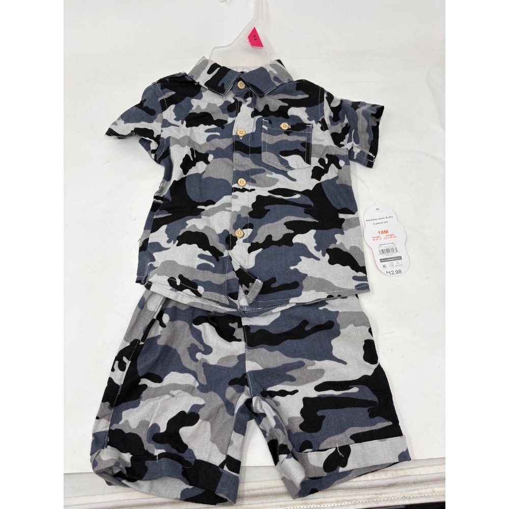 Wonder Nation Toddler Boys Gray Camo 2 Piece Shirt and Shorts Set 18M NWT